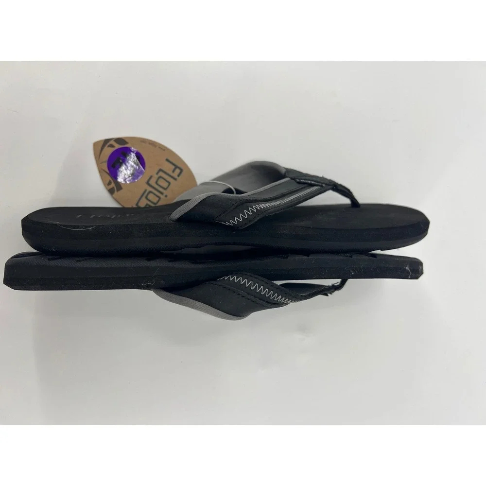 Flojos Dylan Mens Black Leather Flip Flop Sandals Size 12 Arch Support 660713